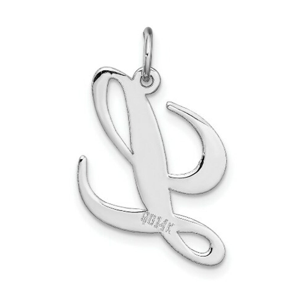 14K White Gold Large Fancy Script Initial Letter L Charm Pendant