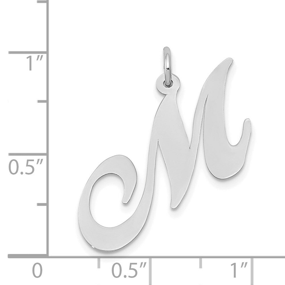 14K White Gold Large Fancy Script Initial Letter M Charm Pendant