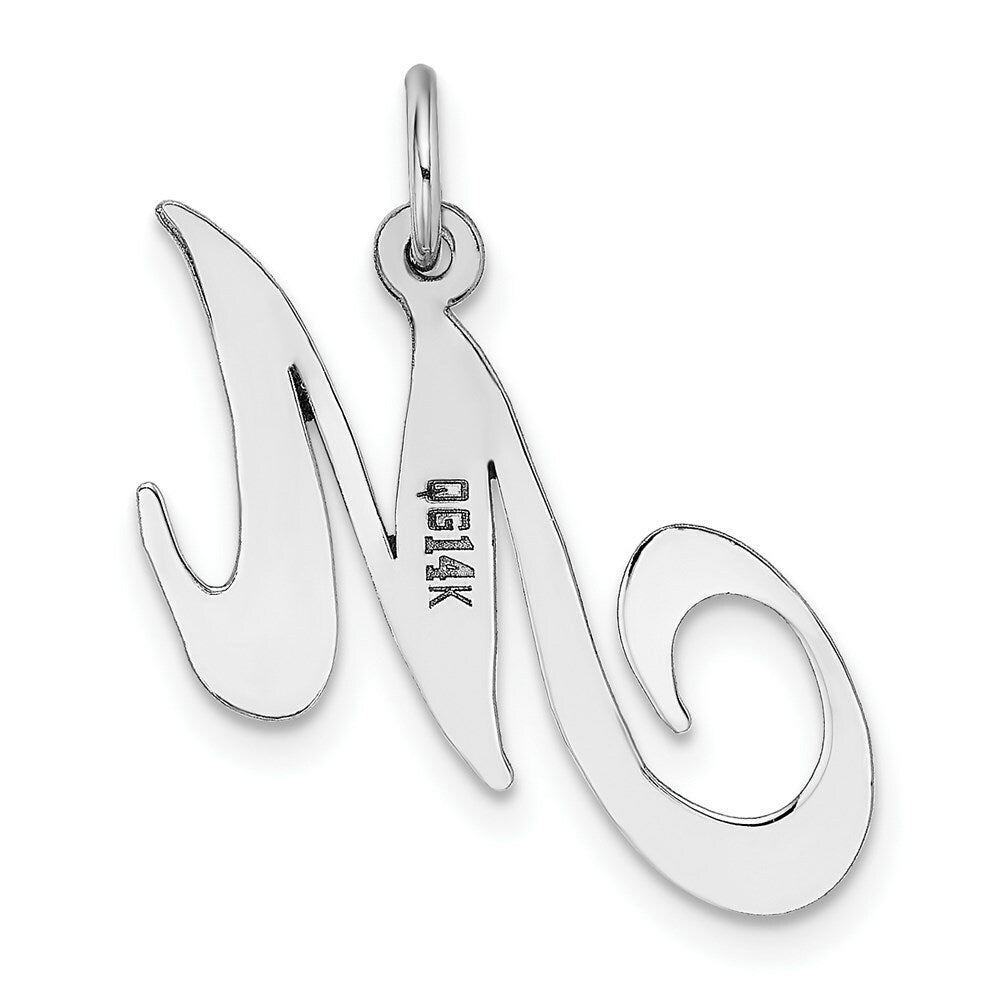 14K White Gold Large Fancy Script Initial Letter M Charm Pendant