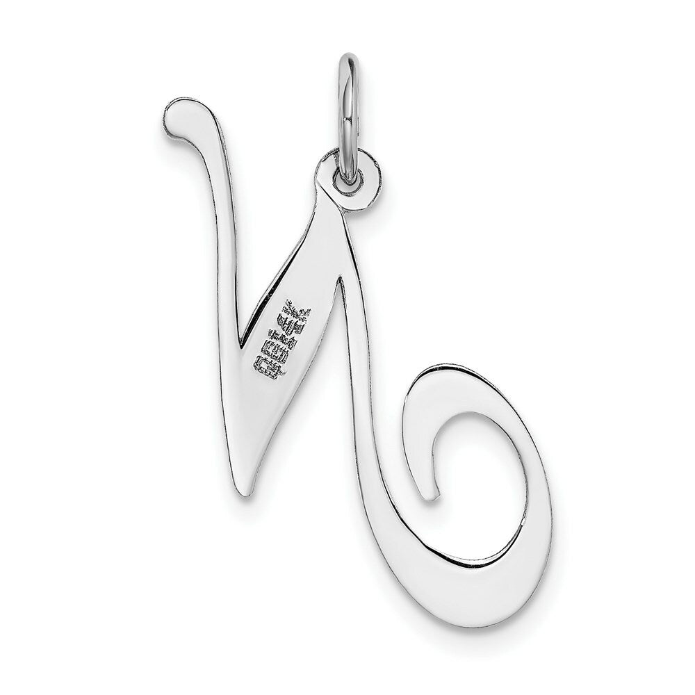14K White Gold Large Fancy Script Initial Letter N Charm Pendant