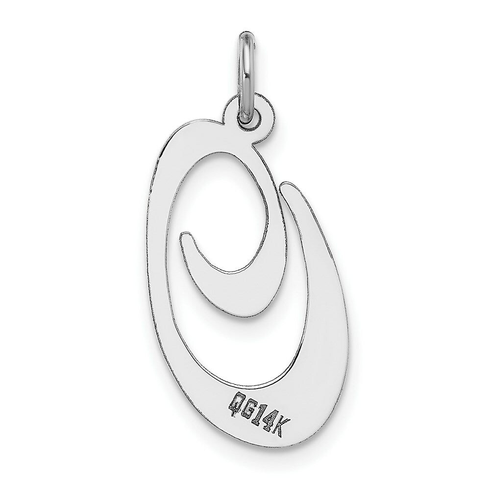 14K White Gold Large Fancy Script Letter Initial O Charm Pendant