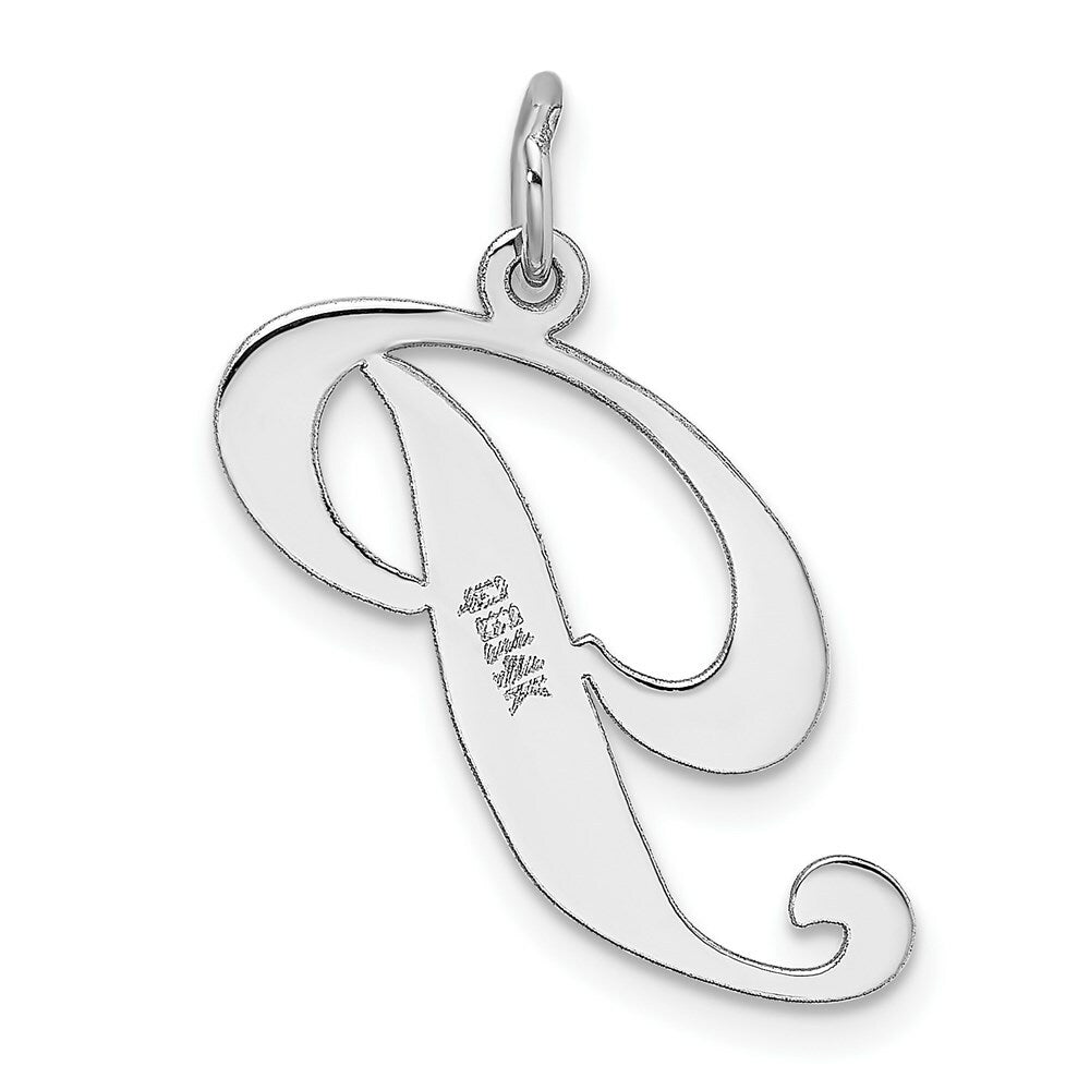 14K White Gold Large Fancy Script Initial Letter P Charm Pendant