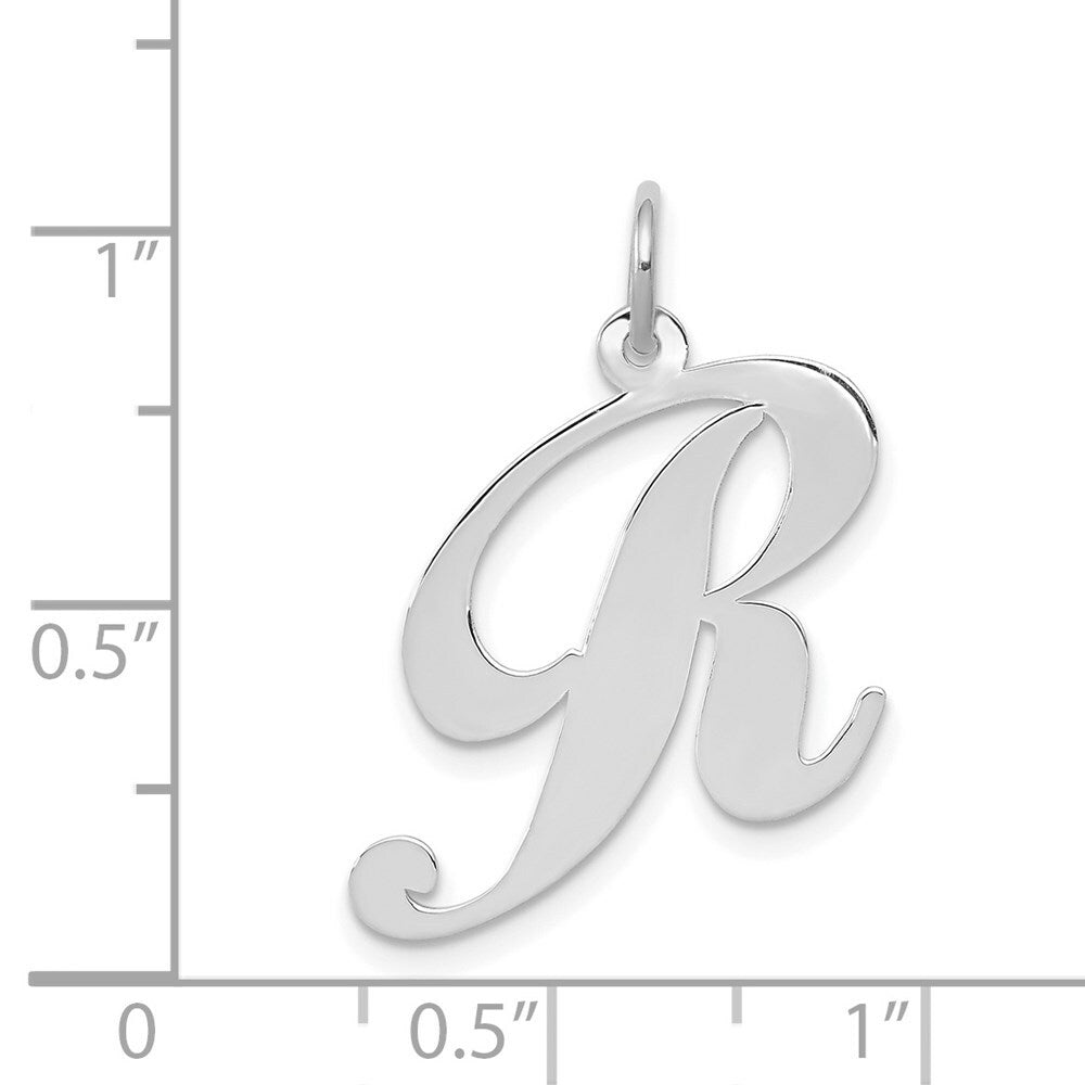 14K White Gold Large Fancy Script Initial Letter R Charm Pendant