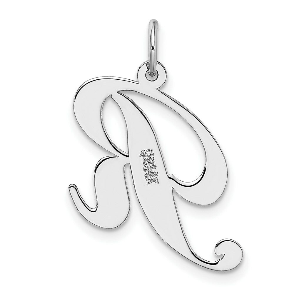 14K White Gold Large Fancy Script Initial Letter R Charm Pendant