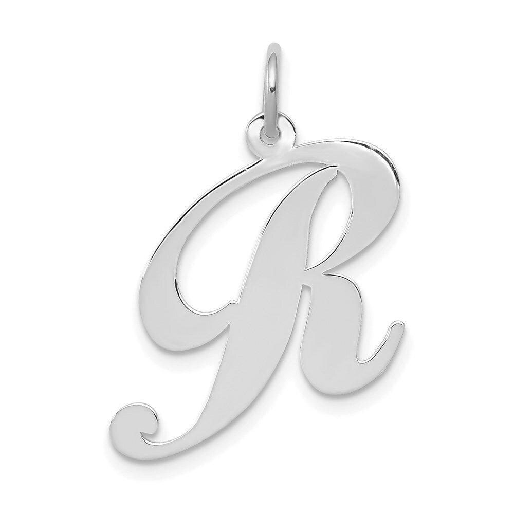 14K White Gold Large Fancy Script Initial Letter R Charm Pendant