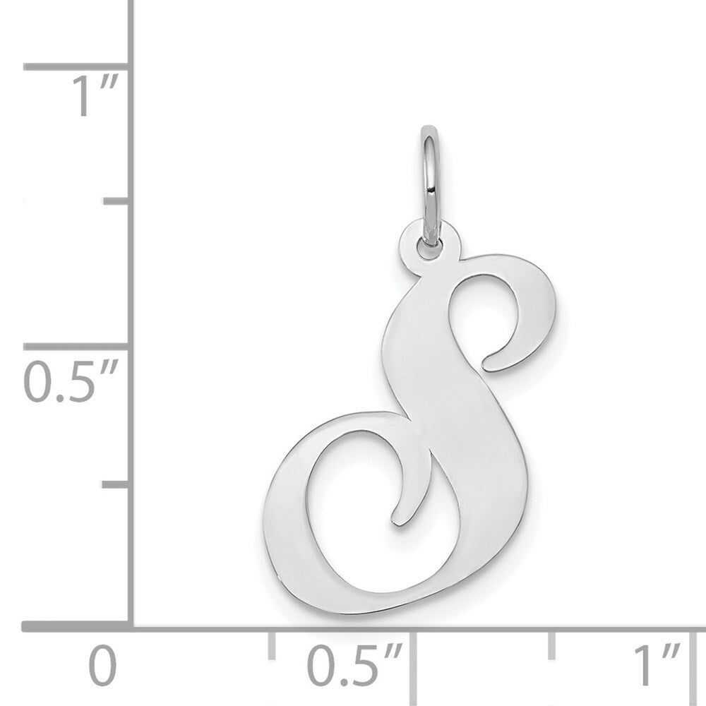 14K White Gold Large Fancy Script Initial Letter S Charm Pendant