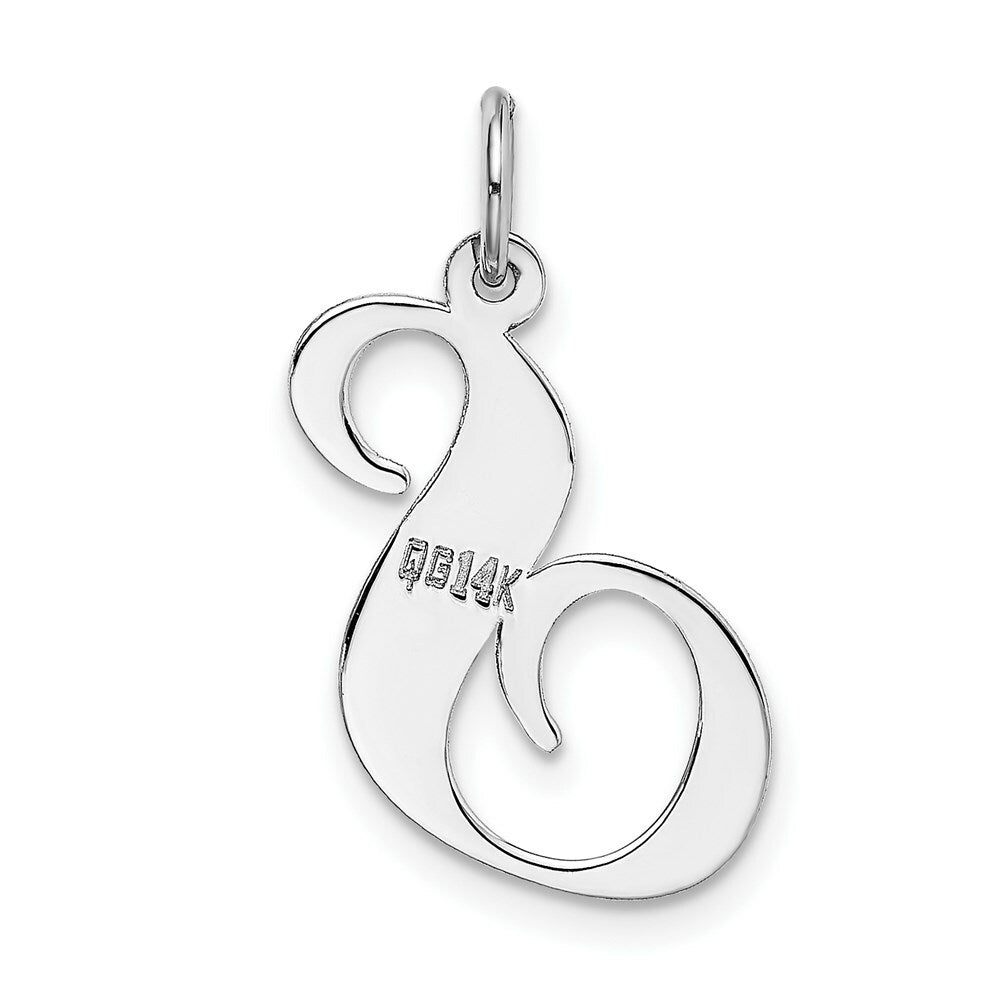 14K White Gold Large Fancy Script Initial Letter S Charm Pendant