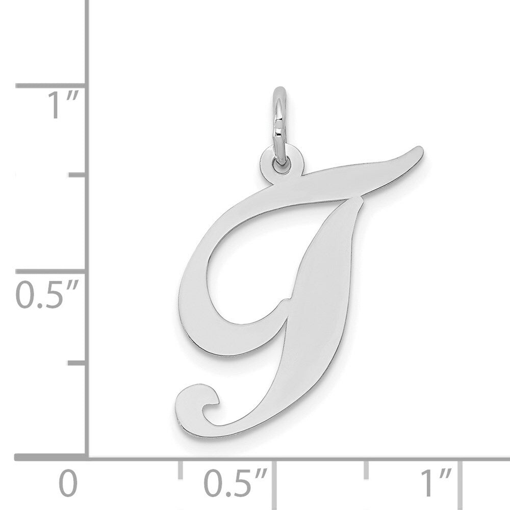 14K White Gold Large Fancy Script Initial Letter T Charm Pendant