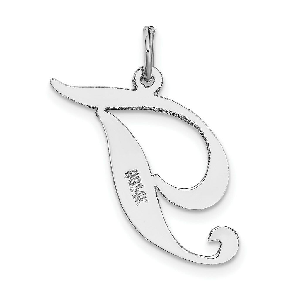 14K White Gold Large Fancy Script Initial Letter T Charm Pendant