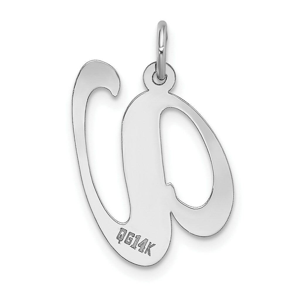 14K White Gold Large Fancy Script Initial Letter V Charm Pendant