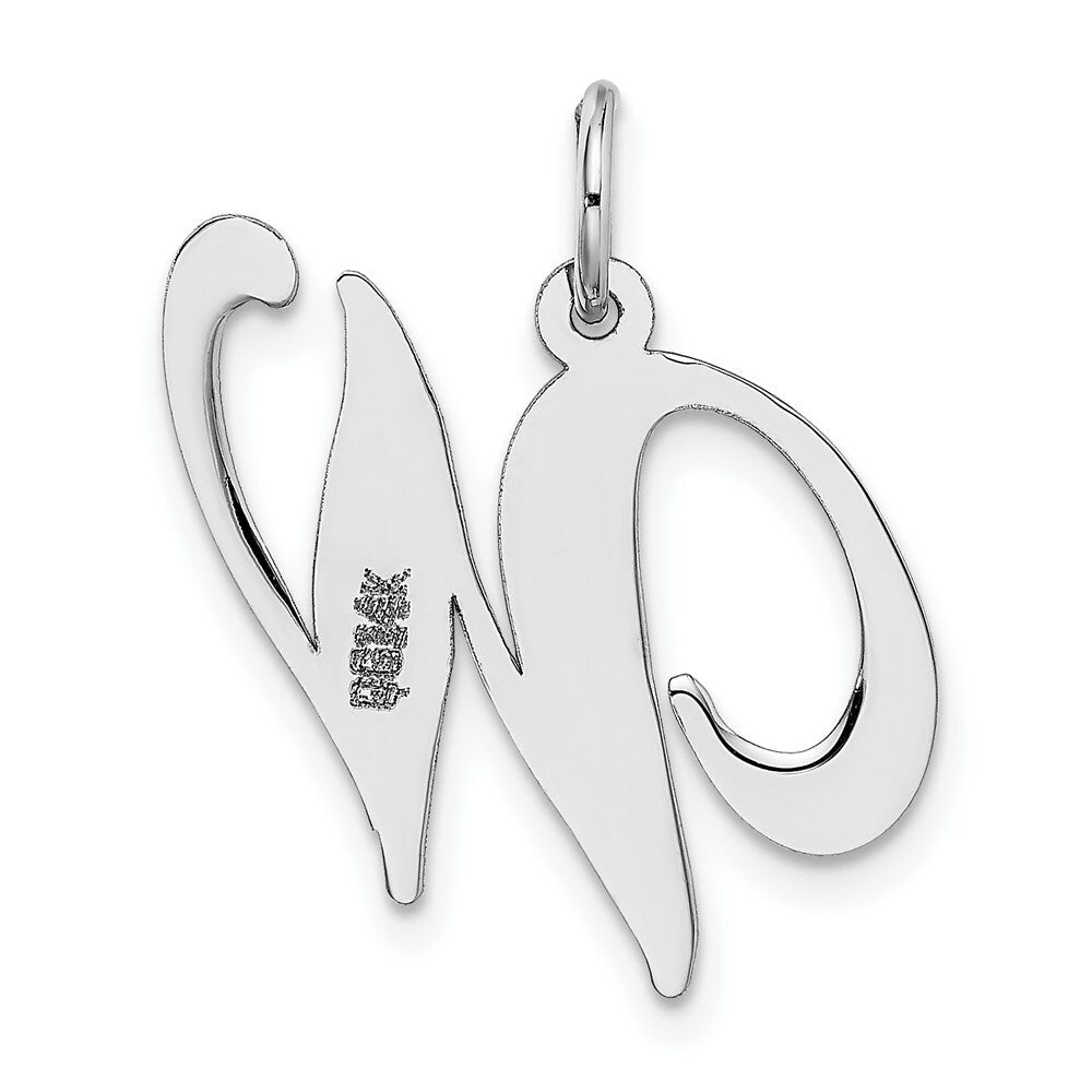 14K White Gold Large Fancy Script Initial Letter W Charm Pendant