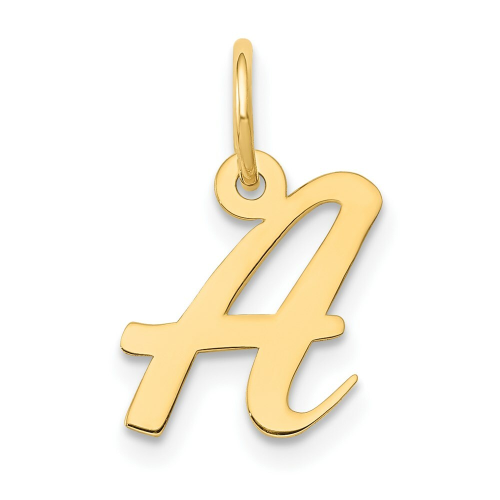 14K Yellow Gold Small Script Initial Letter A Charm Pendant