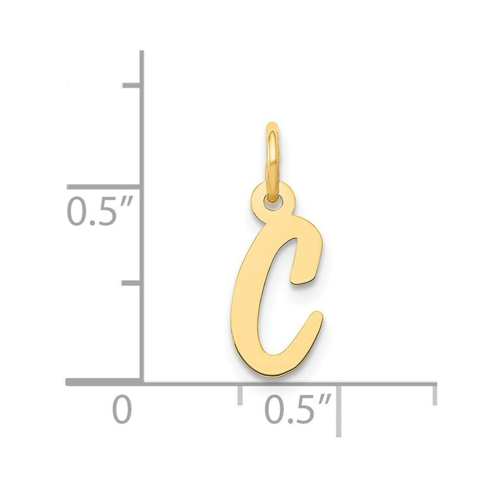 14K Yellow Gold Small Script Initial Letter C Charm Pendant