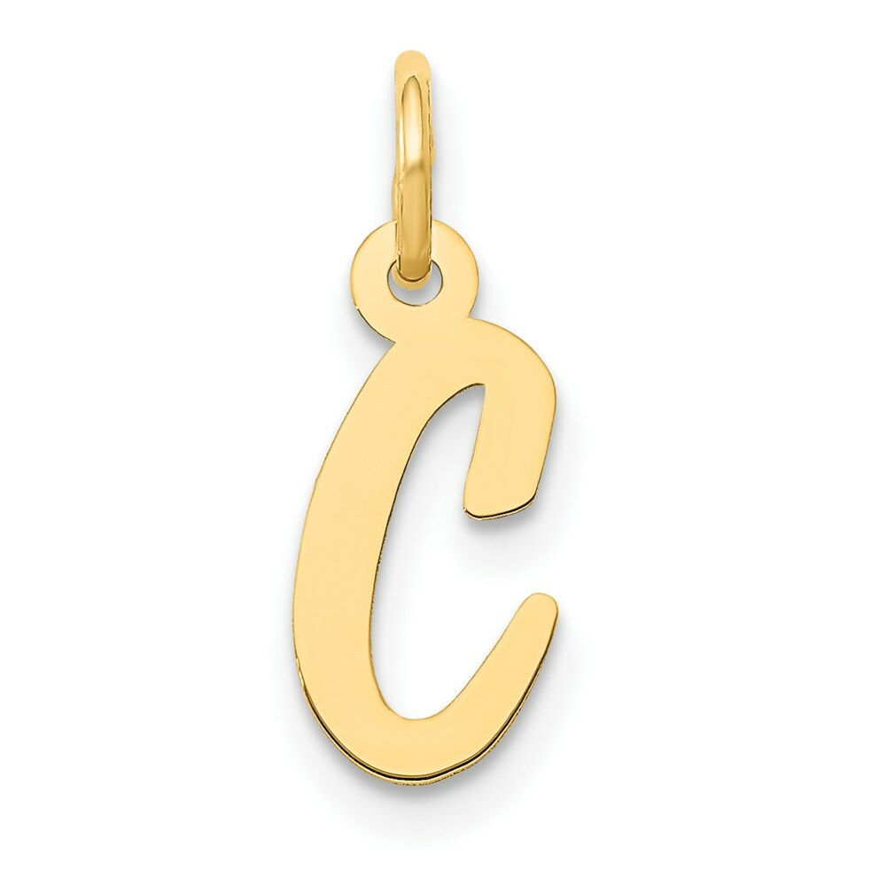 14K Yellow Gold Small Script Initial Letter C Charm Pendant