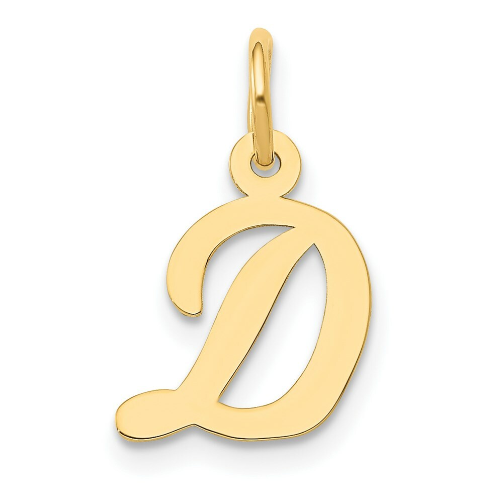 14K Yellow Gold Small Script Initial Letter D Charm Pendant