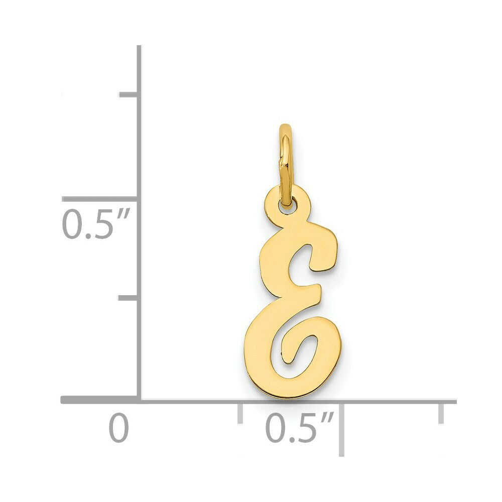 14K Yellow Gold Small Script Initial Letter E Charm Pendant