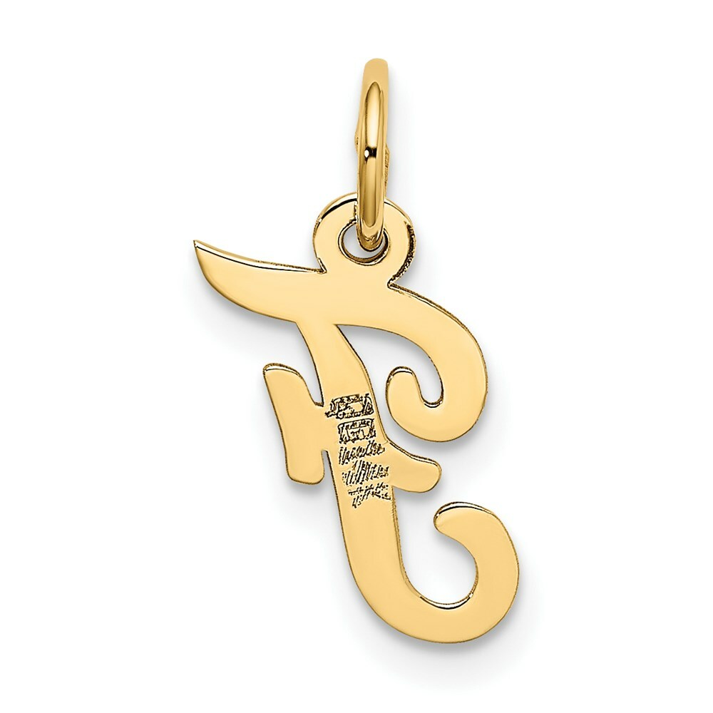 14K Yellow Gold Small Script Initial Letter F Charm Pendant