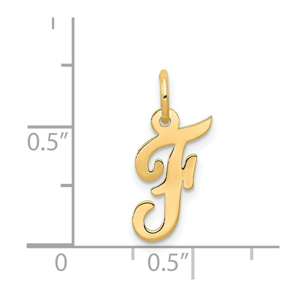14K Yellow Gold Small Script Initial Letter F Charm Pendant