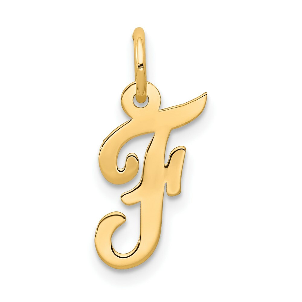 14K Yellow Gold Small Script Initial Letter F Charm Pendant