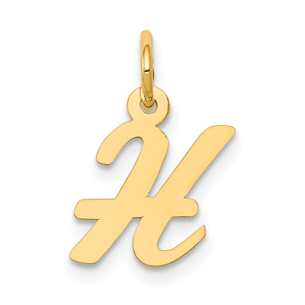 14K Yellow Gold Small Script Letter Initial H Charm Pendant