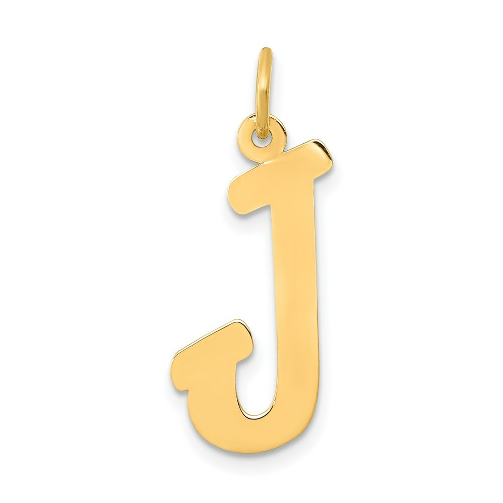 14K Yellow Gold Small Script Initial Letter J Charm Pendant