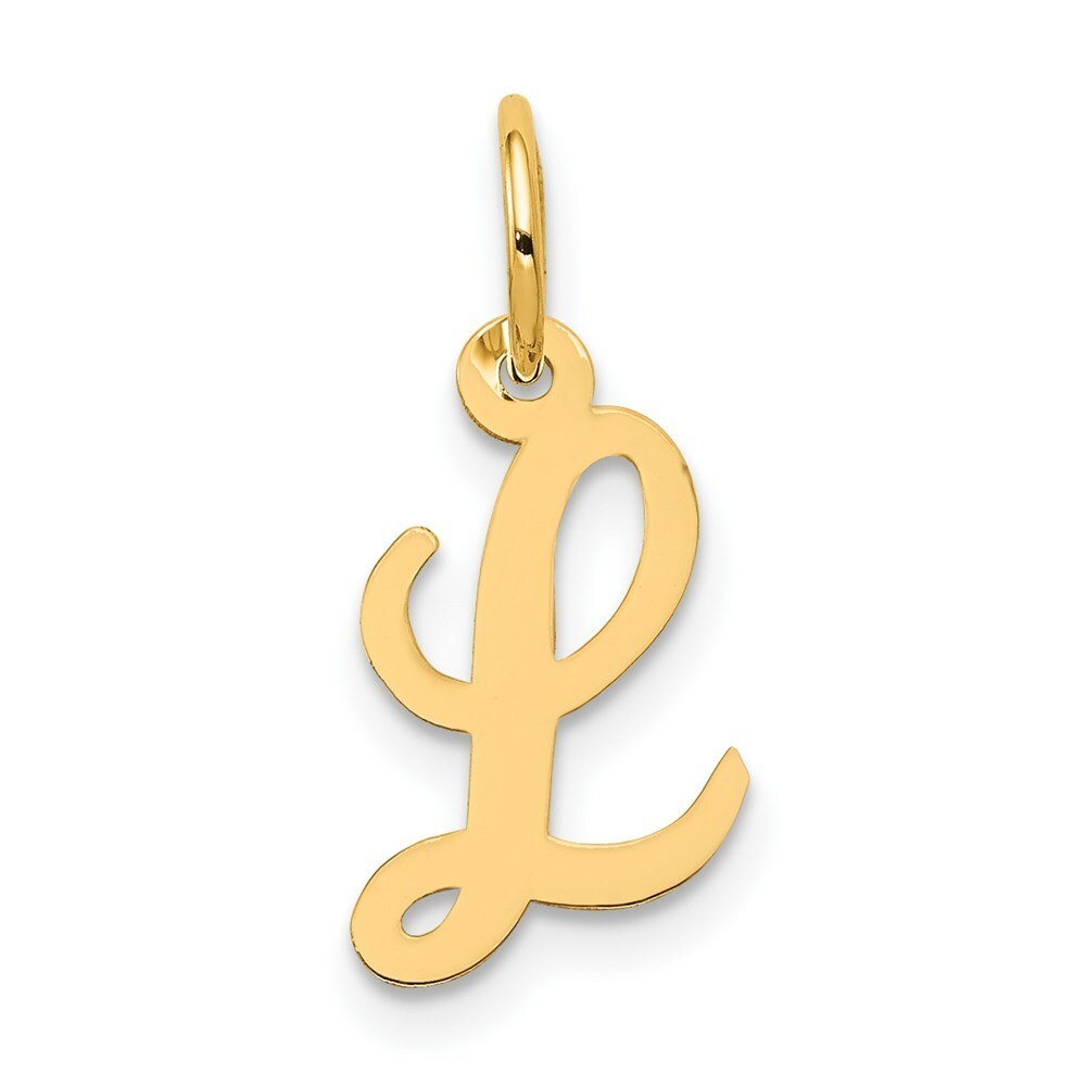 14K Yellow Gold Small Script Initial Letter L Charm Pendant