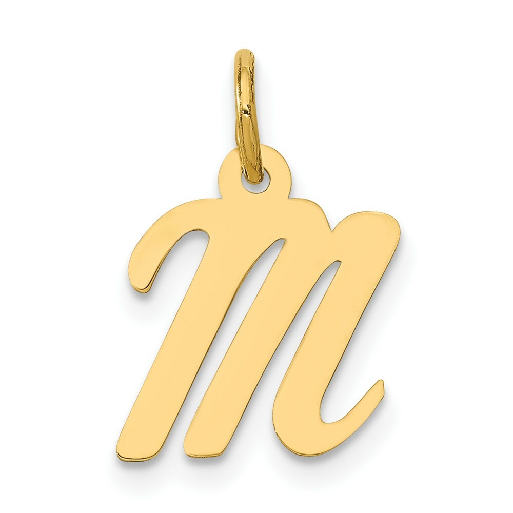 14K Yellow Gold Small Script Initial Letter M Charm Pendant
