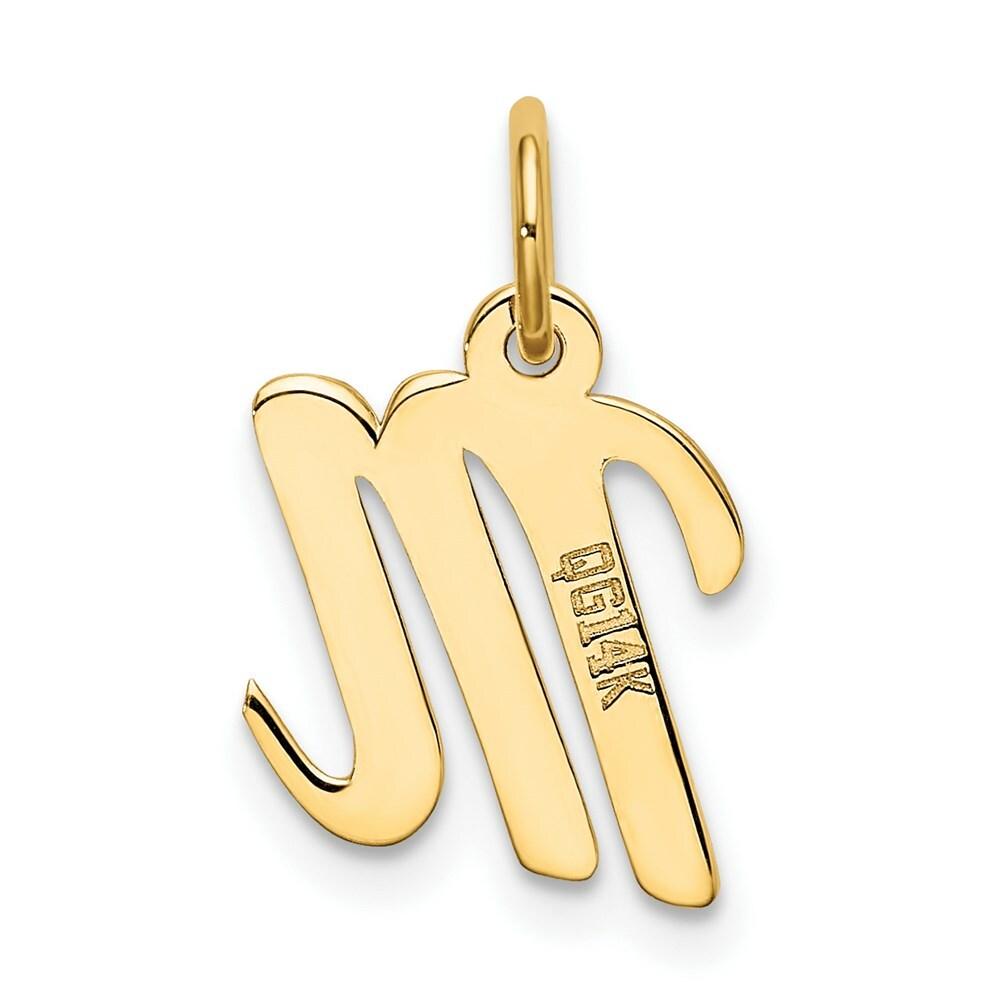 14K Yellow Gold Small Script Initial Letter M Charm Pendant