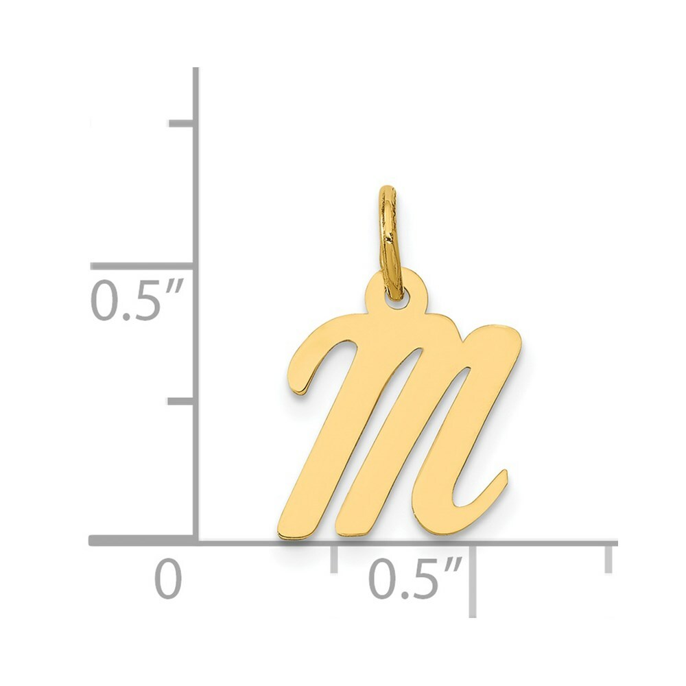 14K Yellow Gold Small Script Initial Letter M Charm Pendant