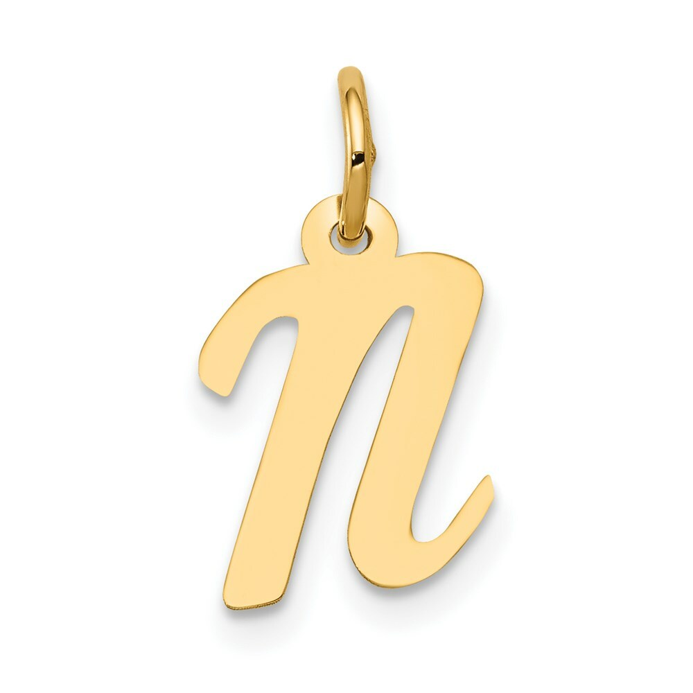 14K Yellow Gold Small Script Initial Letter N Charm Pendant