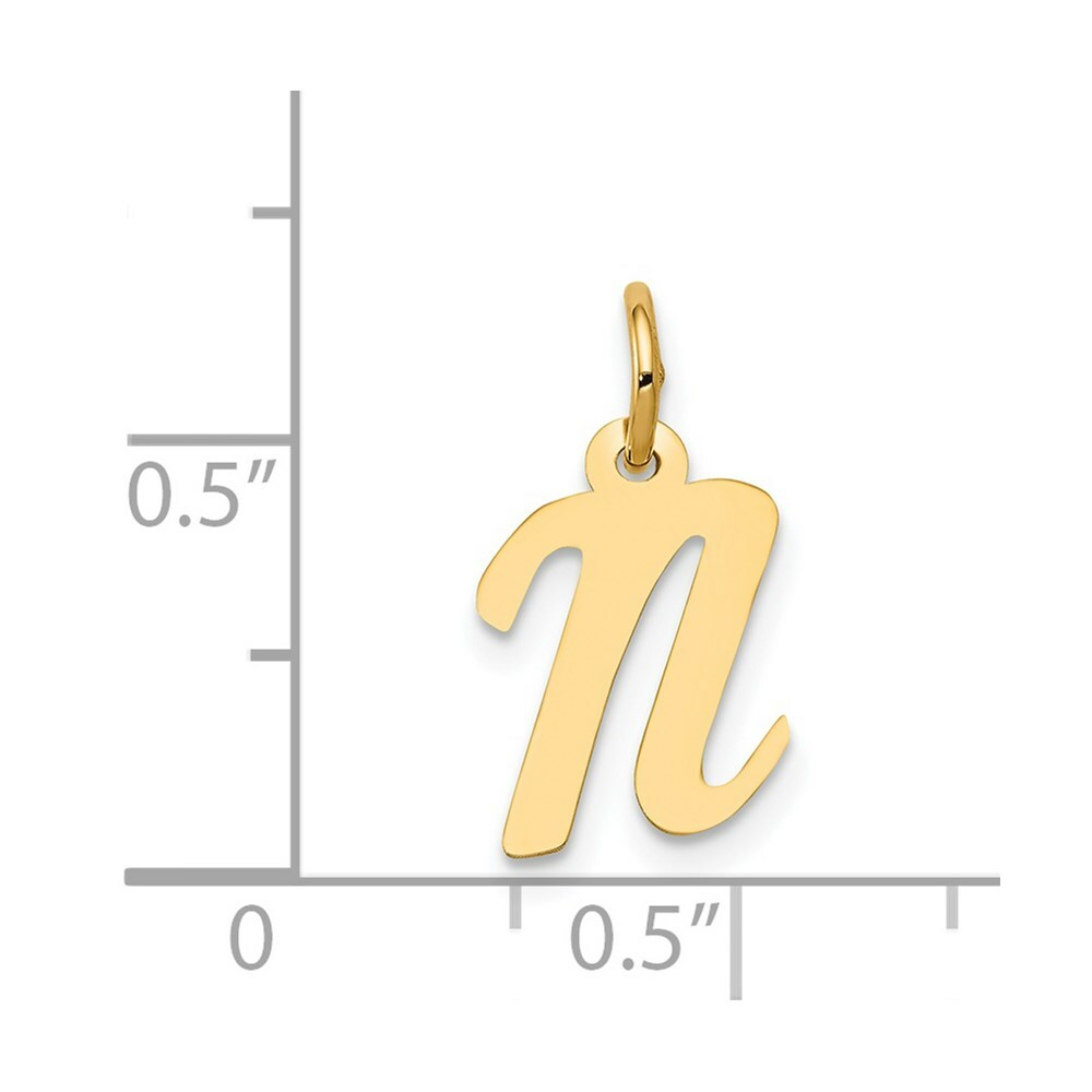 14K Yellow Gold Small Script Initial Letter N Charm Pendant