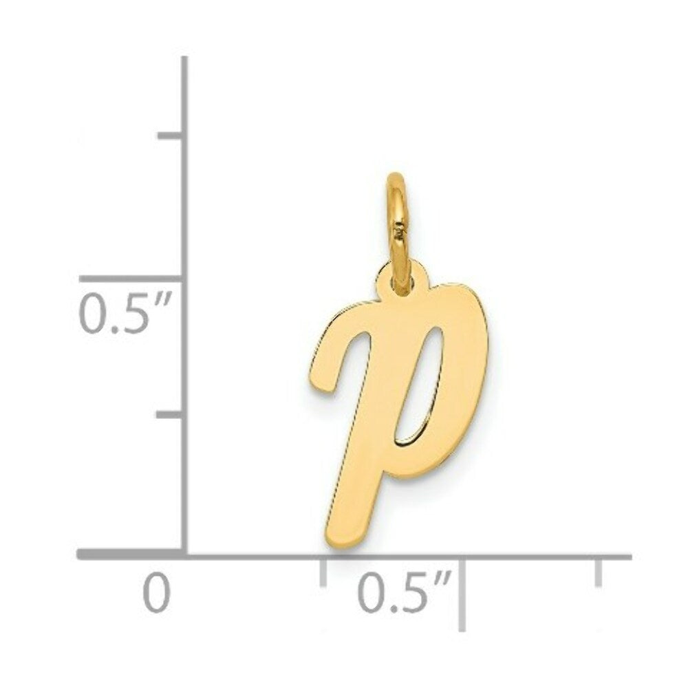 14K Yellow Gold Small Script Initial Letter P Charm Pendant