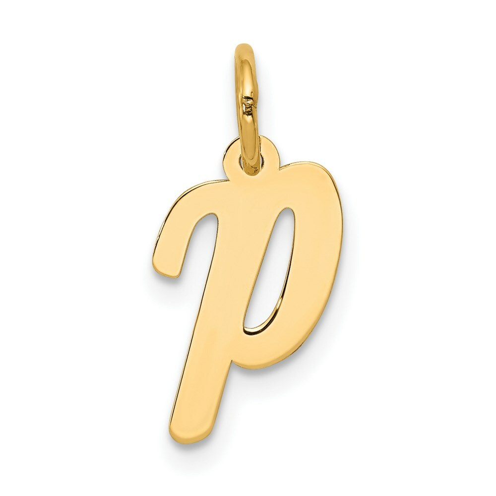 14K Yellow Gold Small Script Initial Letter P Charm Pendant