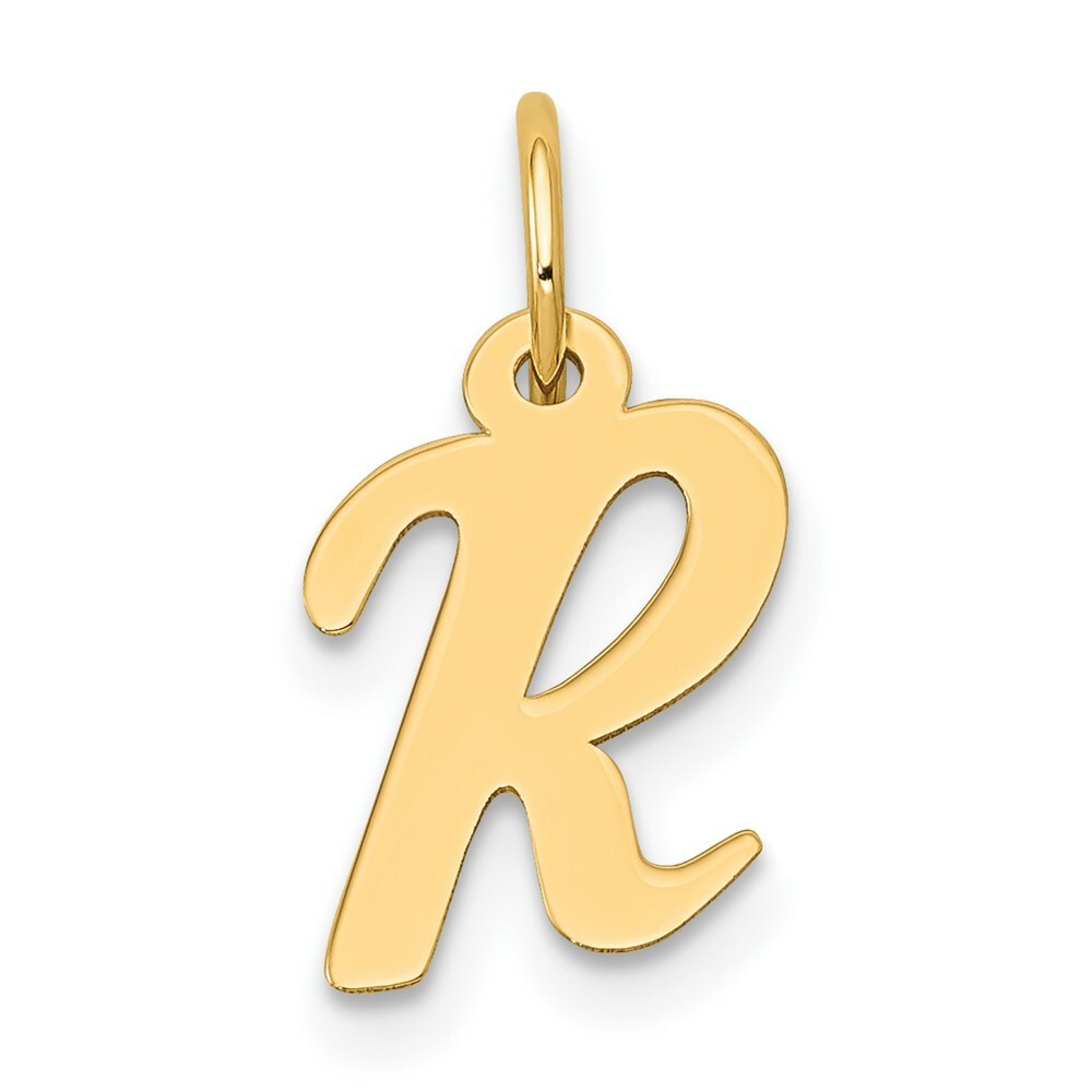 14K Yellow Gold Small Script Initial Letter R Charm Pendant