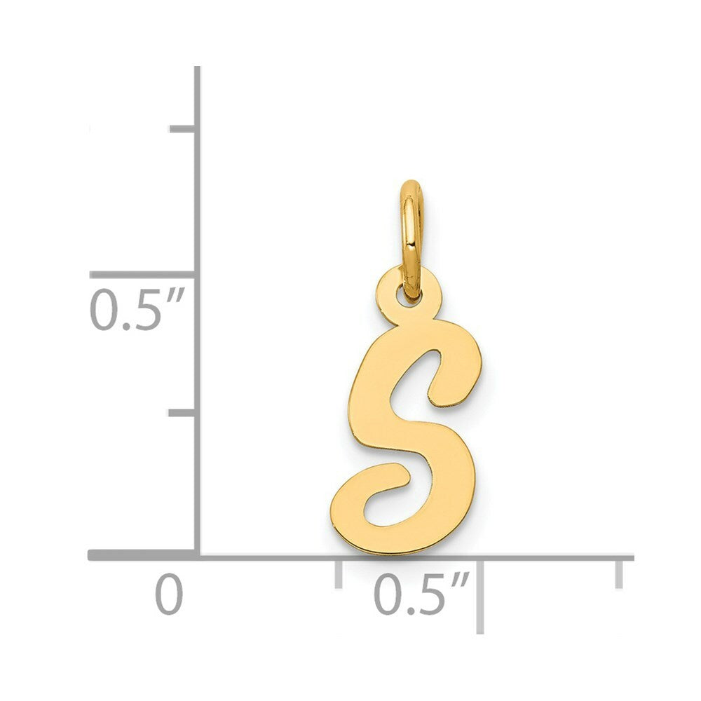 14K Yellow Gold Small Script Initial Letter S Charm Pendant
