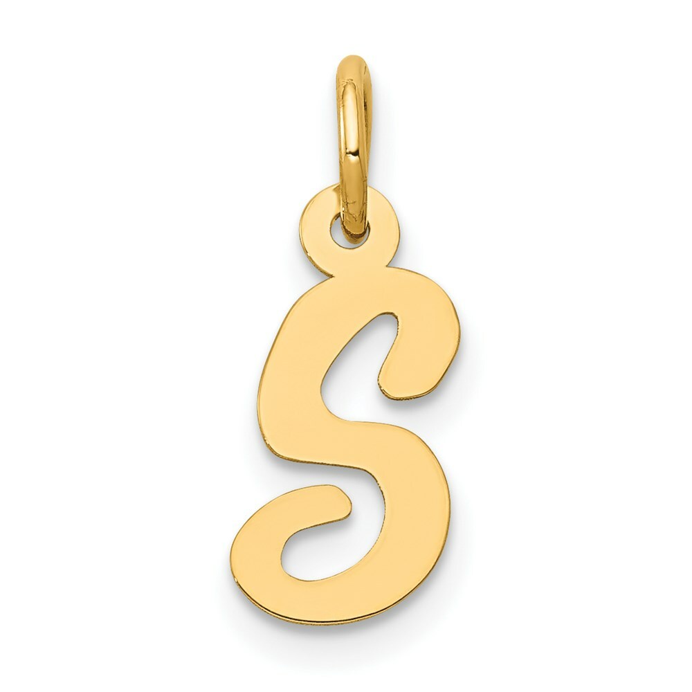14K Yellow Gold Small Script Initial Letter S Charm Pendant