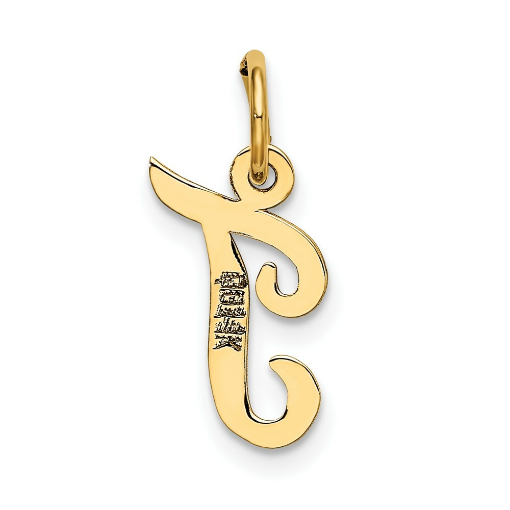 14K Yellow Gold Small Script Letter Initial T Charm Pendant