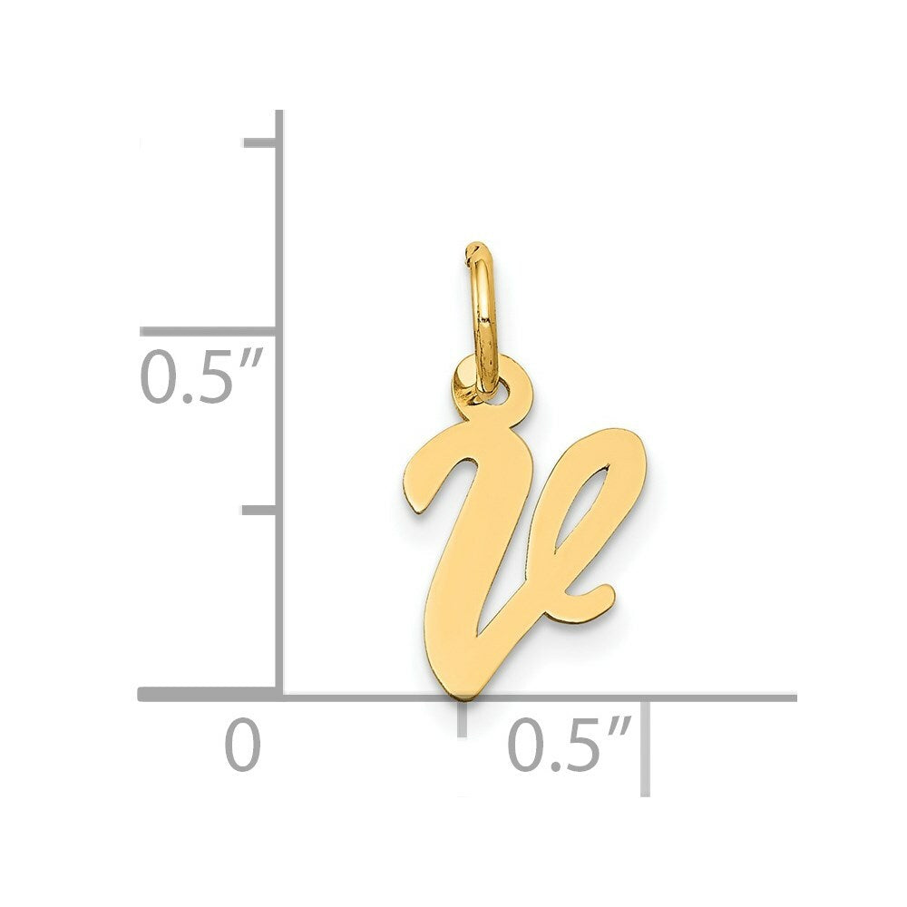 14K Yellow Gold Small Script Initial Letter V Charm Pendant