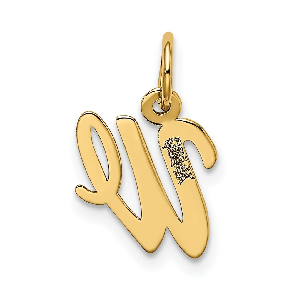 14K Yellow Gold Small Script Initial Letter W Charm Pendant