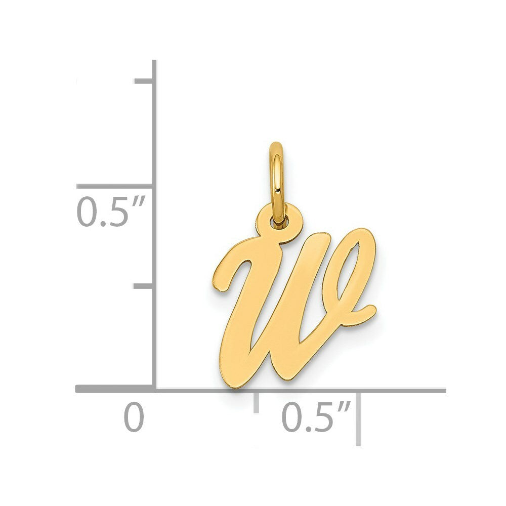 14K Yellow Gold Small Script Initial Letter W Charm Pendant