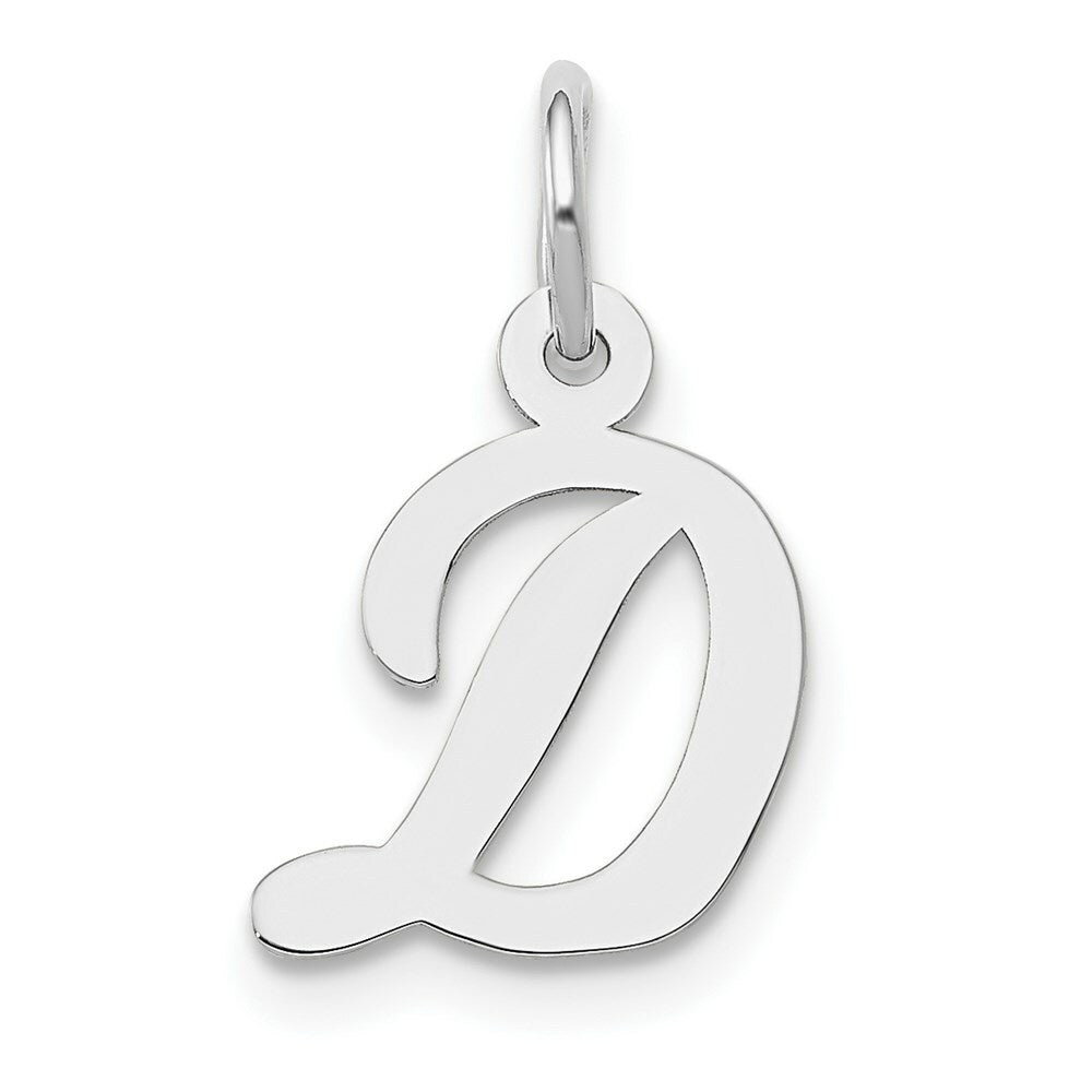14K White Gold Small Script Initial Letter D Charm Pendant
