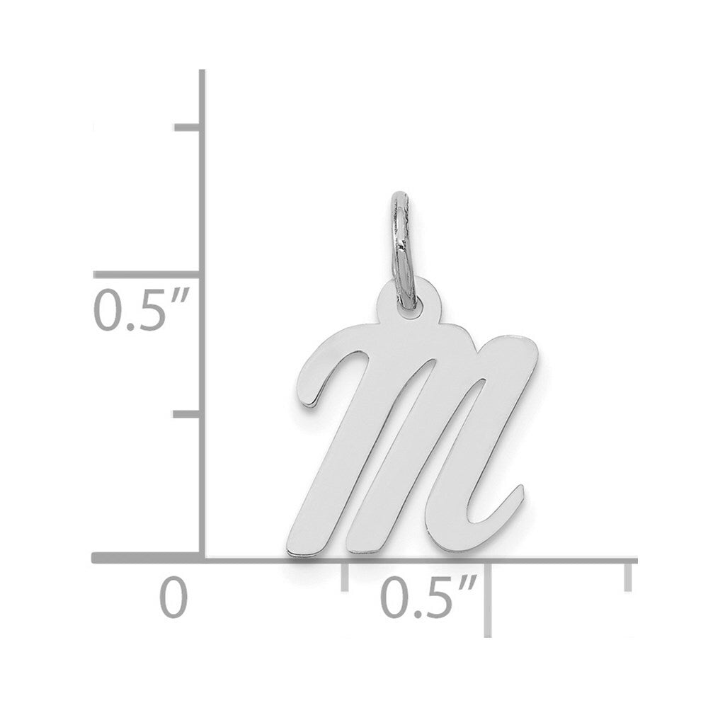 14K White Gold Small Script Initial Letter M Charm Pendant