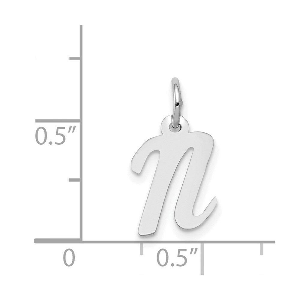 14K White Gold Small Script Initial Letter N Charm Pendant