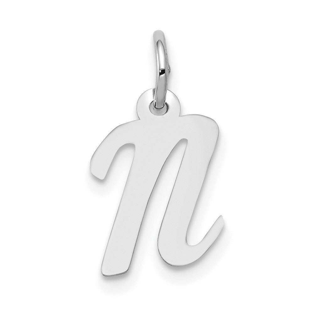 14K White Gold Small Script Initial Letter N Charm Pendant