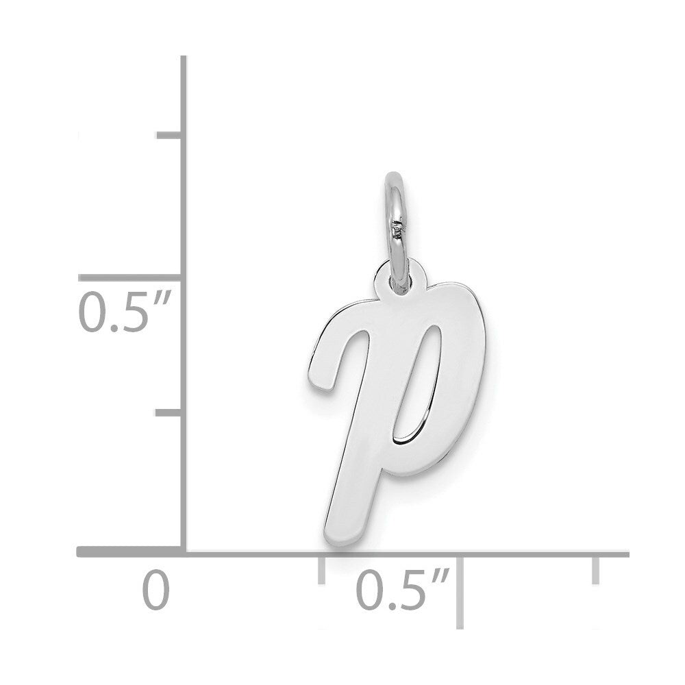 14K White Gold Small Script Initial Letter P Charm Pendant
