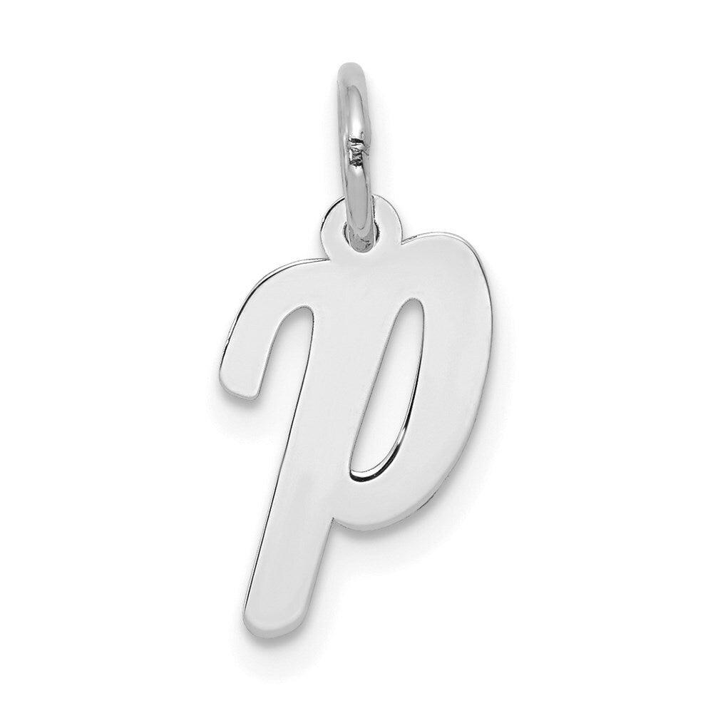 14K White Gold Small Script Initial Letter P Charm Pendant