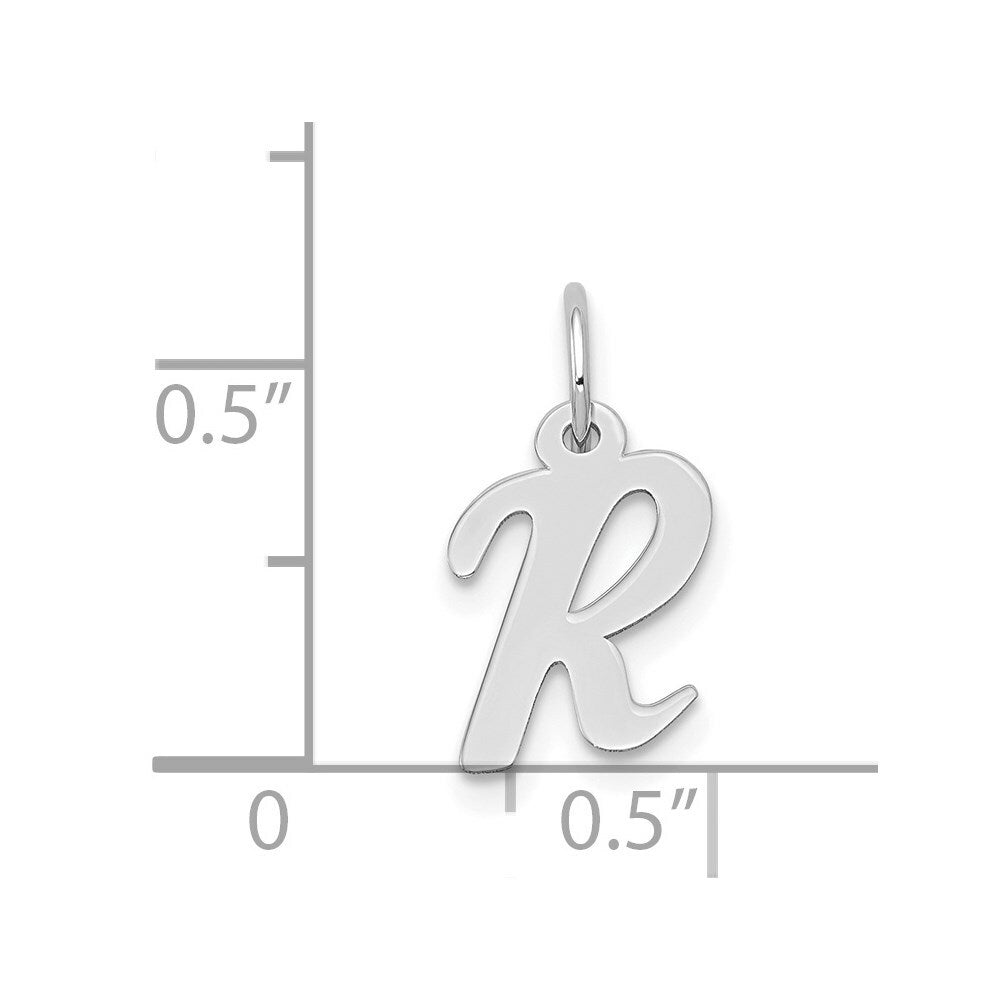 14K White Gold Small Script Initial Letter R Charm Pendant
