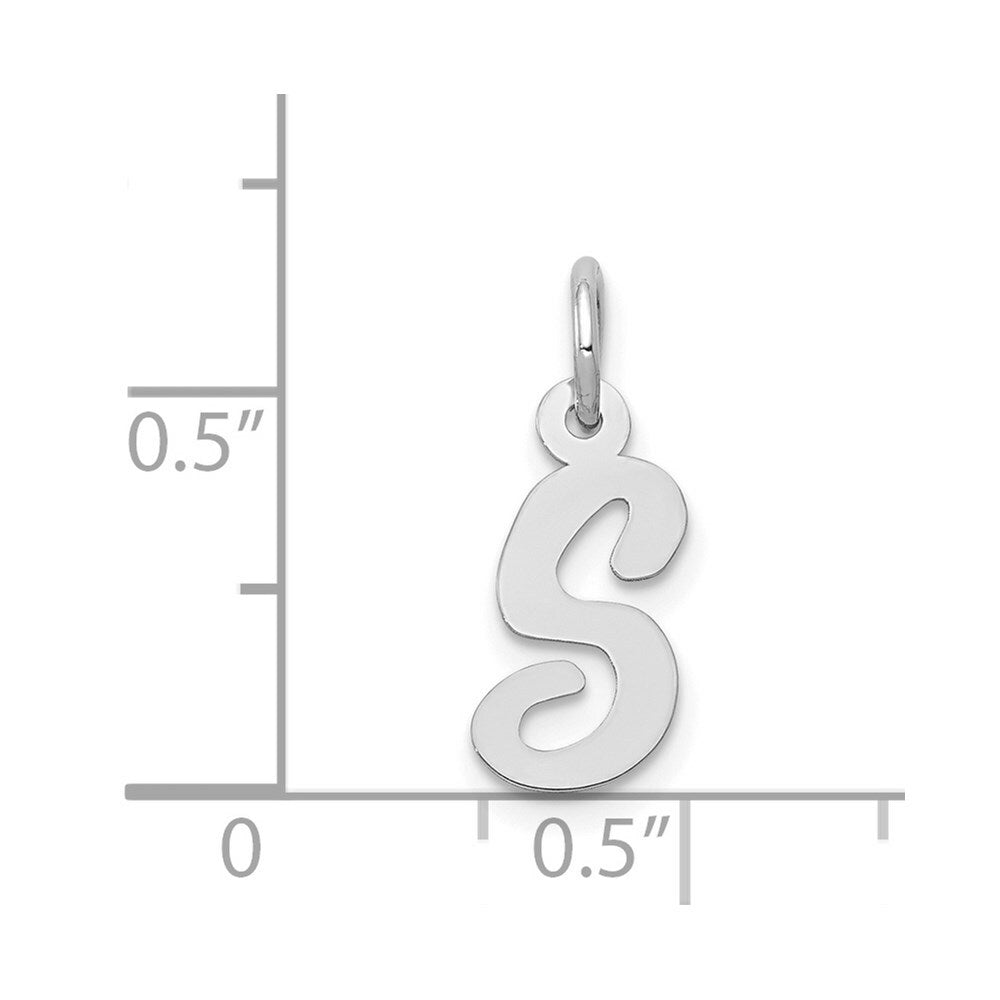 14K White Gold Small Script Initial Letter S Charm Pendant