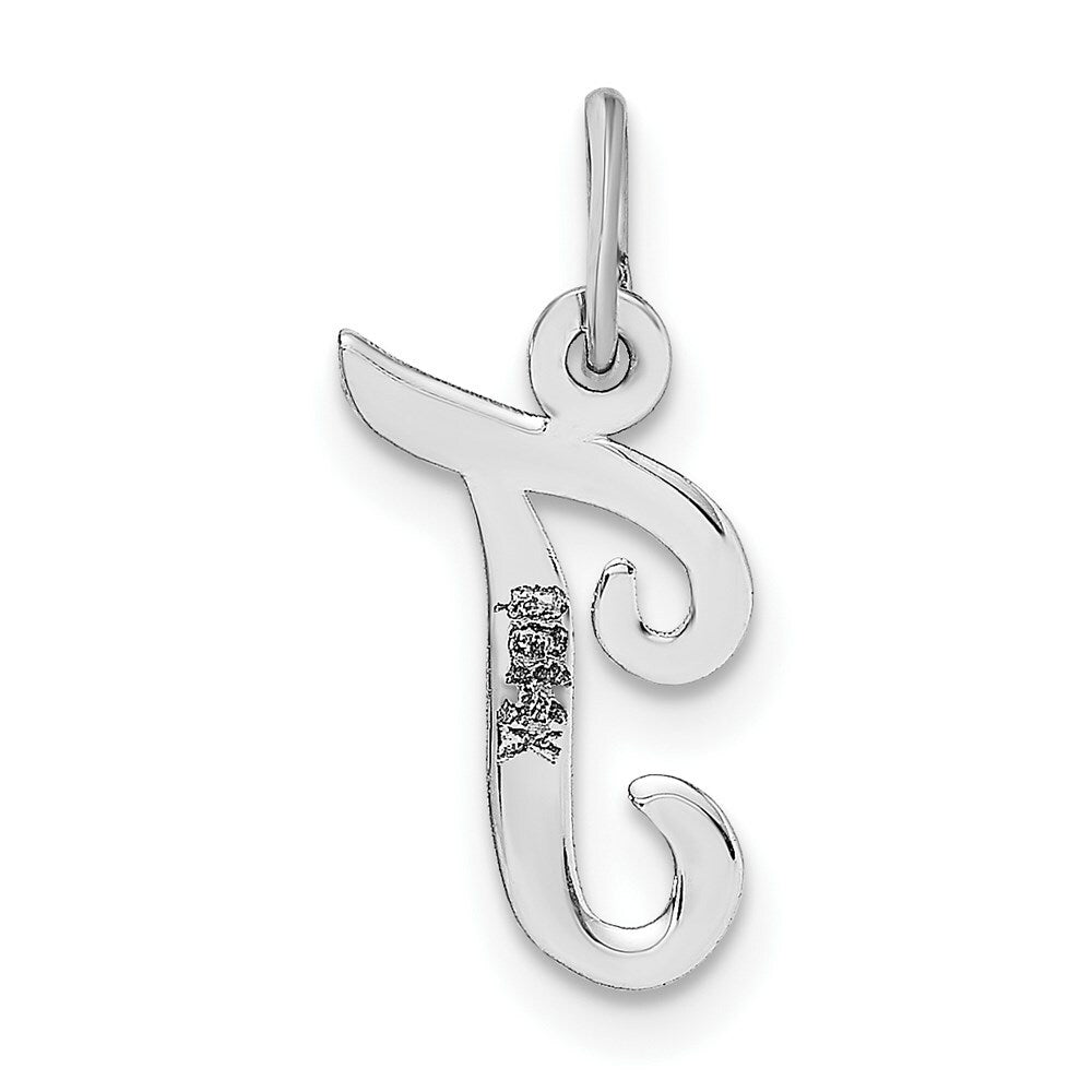 14K White Gold Small Script Initial Letter T Charm Pendant