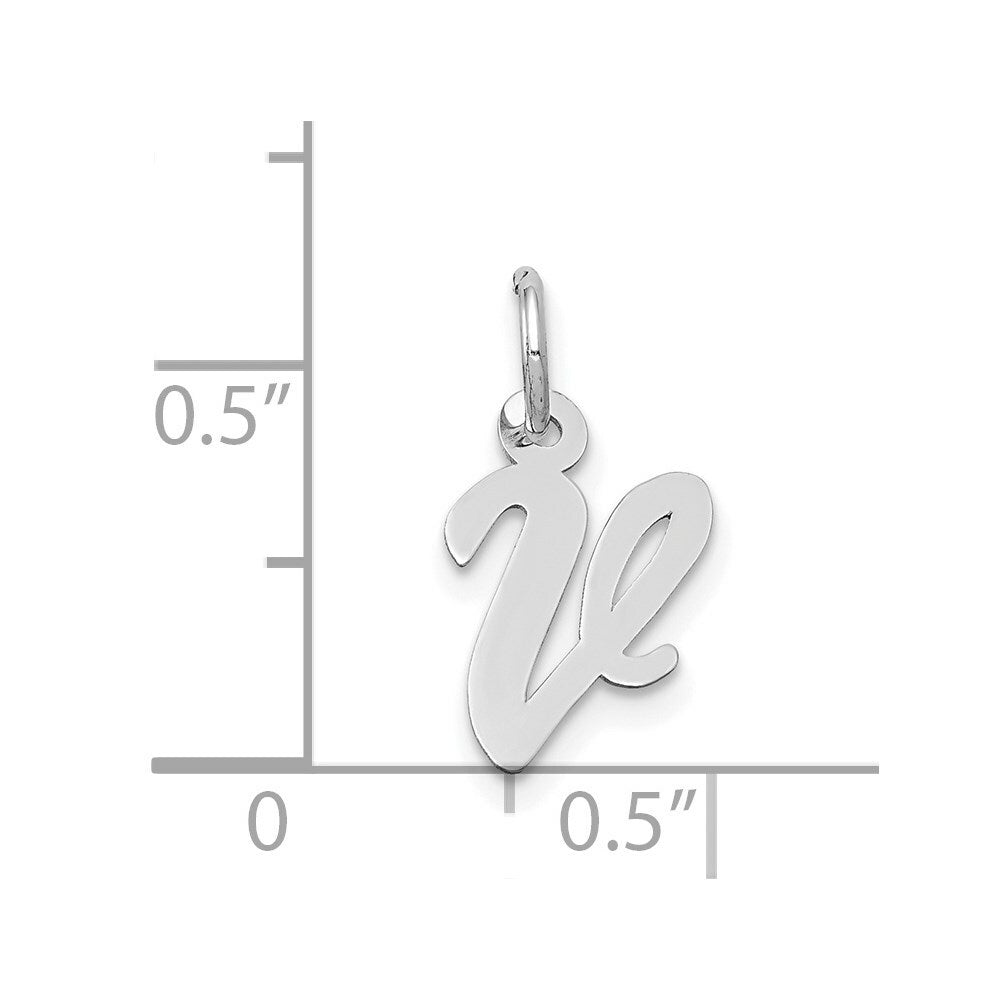 14K White Gold Small Script Initial Letter V Charm Pendant